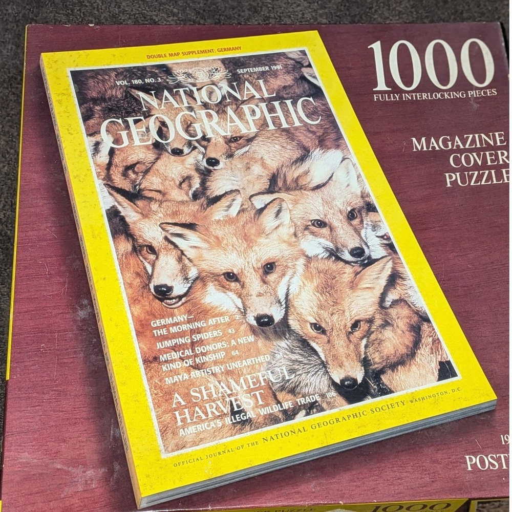 National Geographic Red Foxes 1000 Piece Jigsaw Puzzle Magazine Cover 1991 NEW